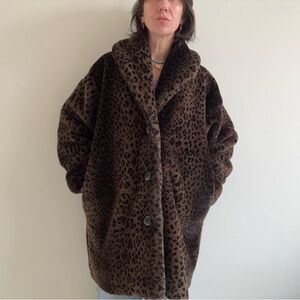 Vintage Soto Faux Fur Leopard Print Cocoon Coat Small Oversize Made in Canada